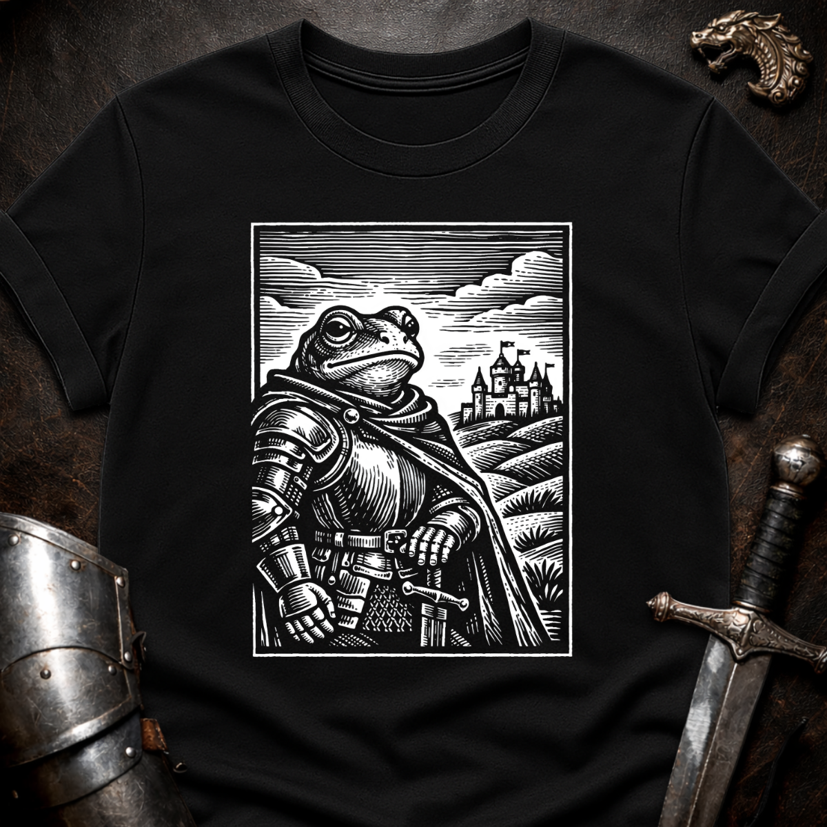 Frog Knight Woodcut T-Shirt