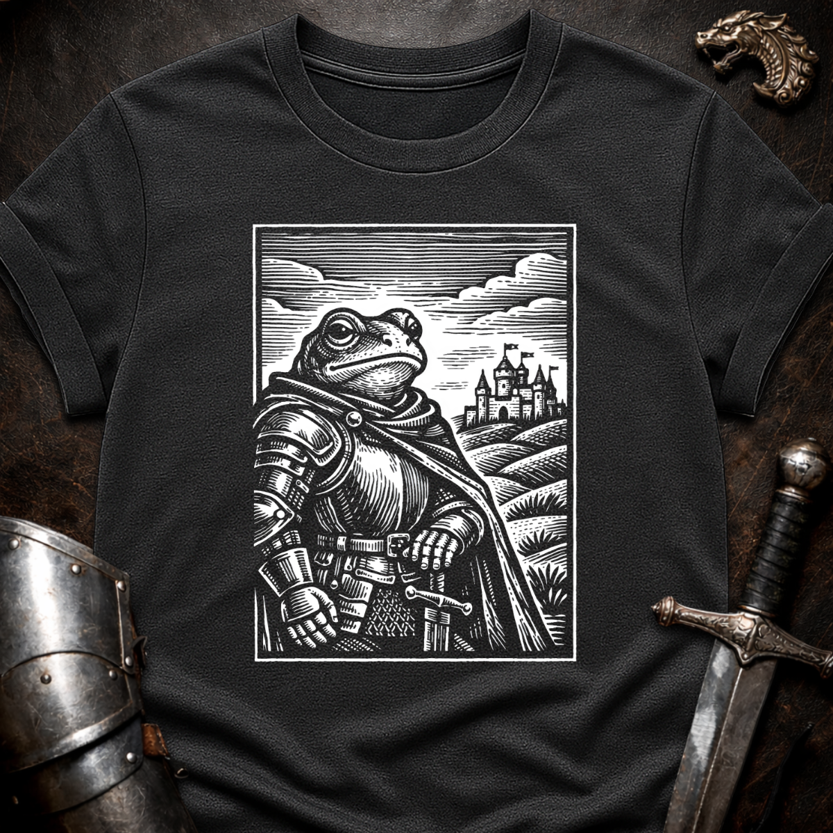 Frog Knight Woodcut T-Shirt
