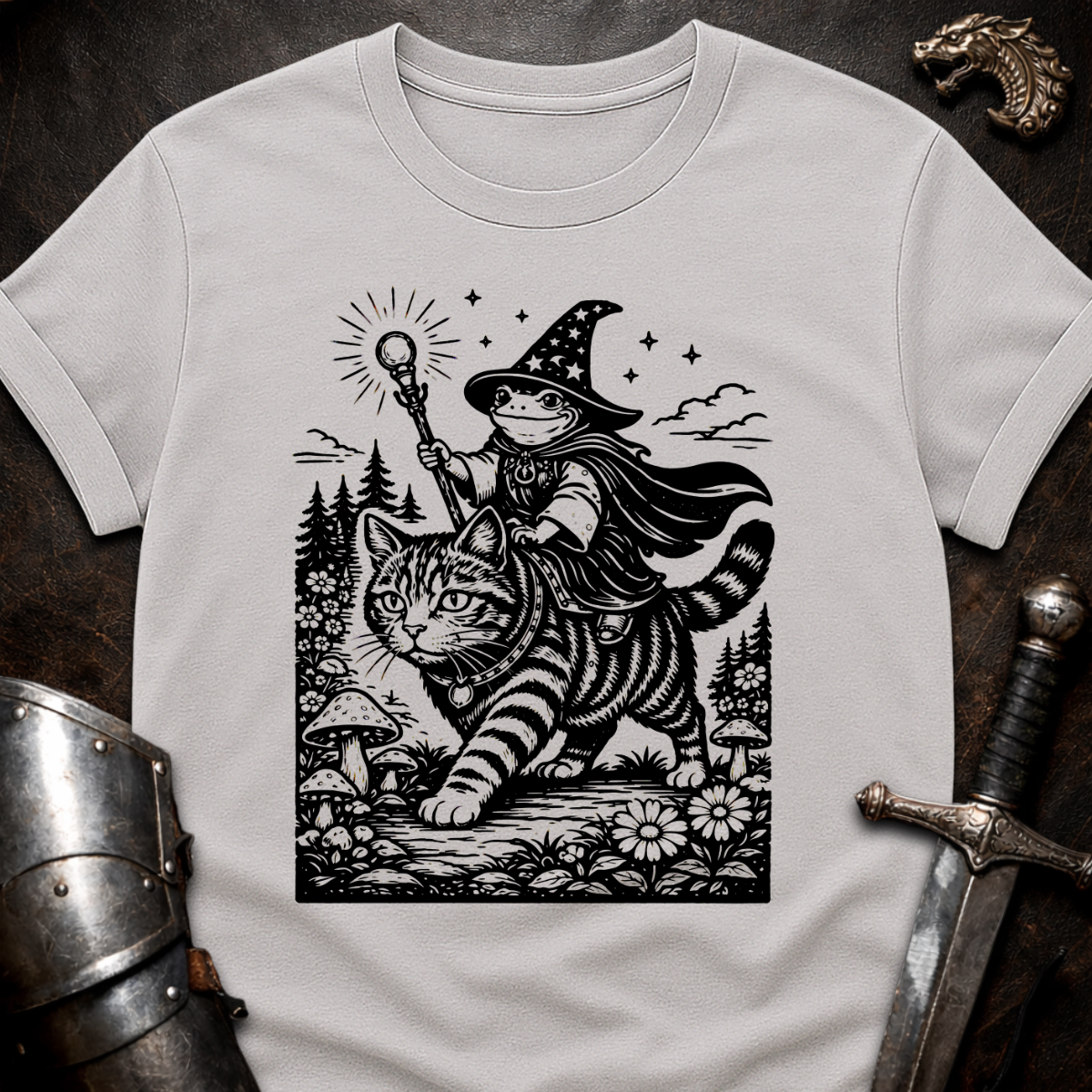 Frog Wizard on Cat T-Shirt